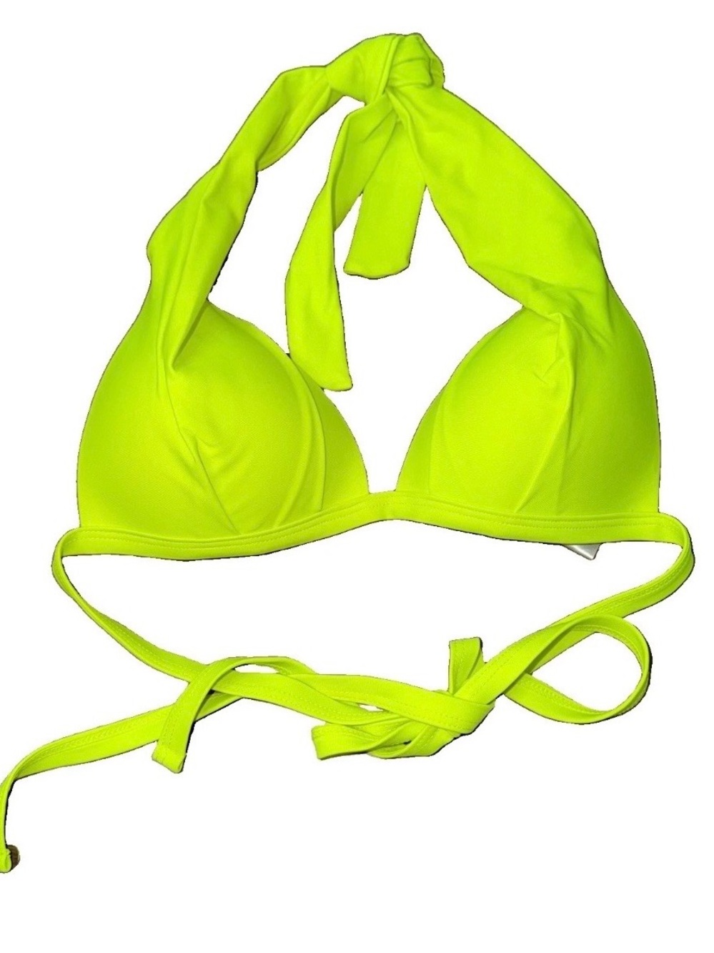 Neon Yellow SmallBikini Swimwear Molded Padded Cups Wireless Neck & Back Ties